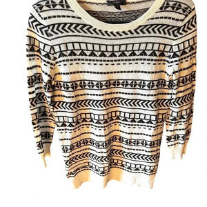 J Crew small cream& black 100% merino wool geometric print scoop neck sweater.